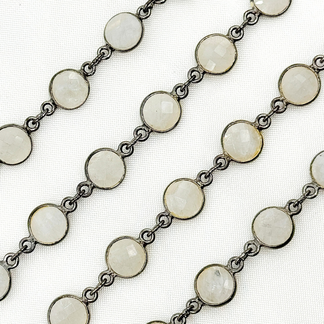 White Moonstone Round Shape Bezel Oxidized Wire Chain. WMS38