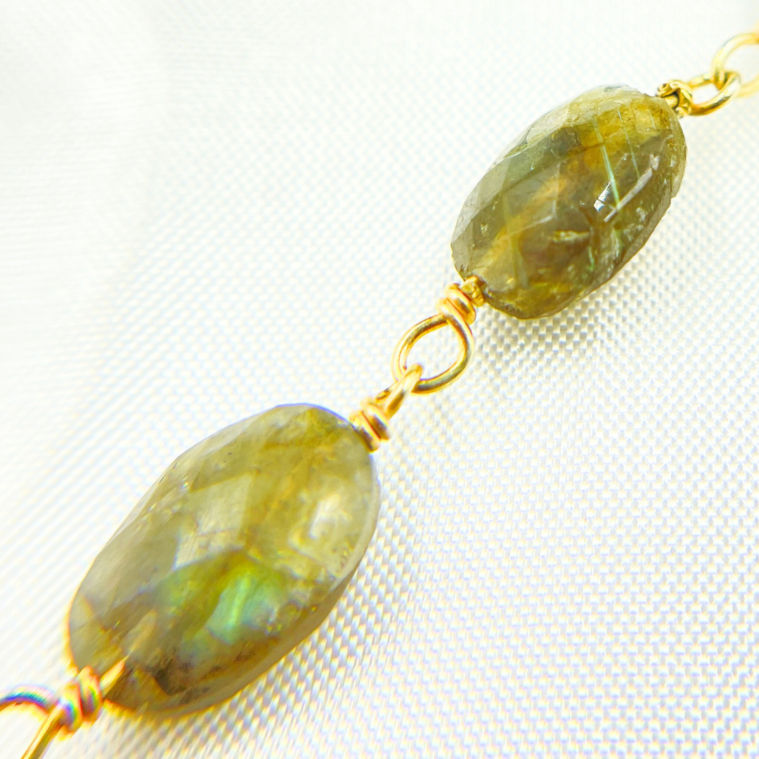 Labradorite Oval Shape Gold Plated Wire Chain. LAB81