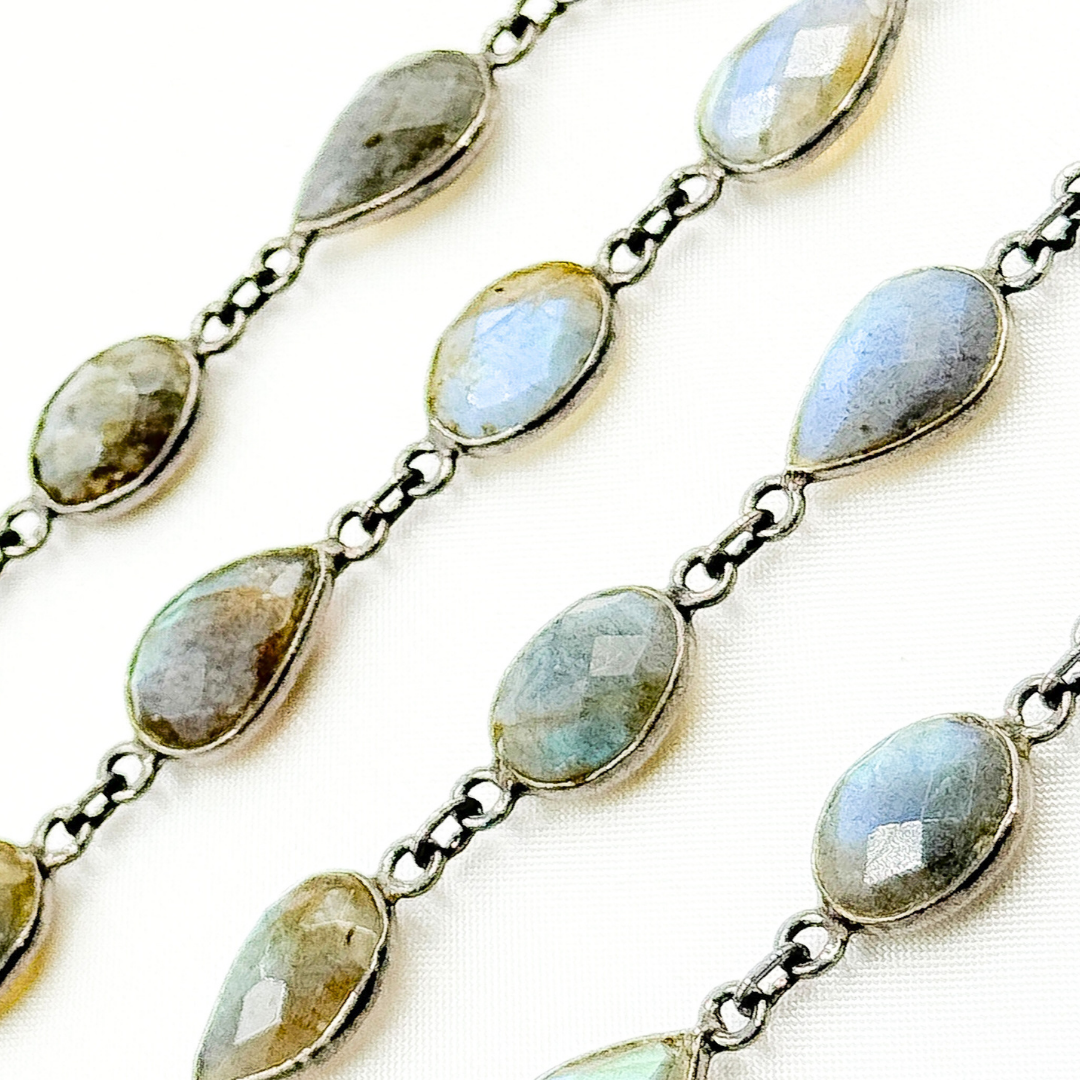 Labradorite Pear & Oval Shape Bezel Oxidized Wire Chain. LAB117