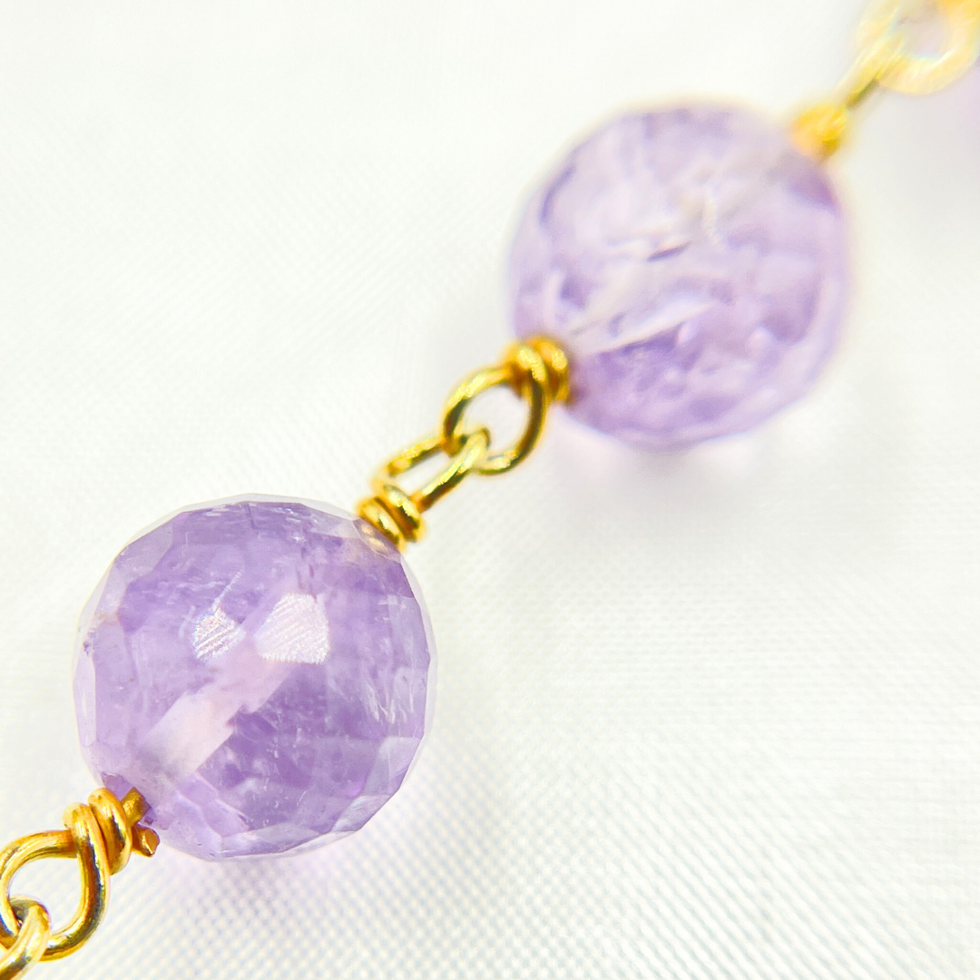 Pink Amethyst Round Shape Gold Plated Wire Chain. AME13