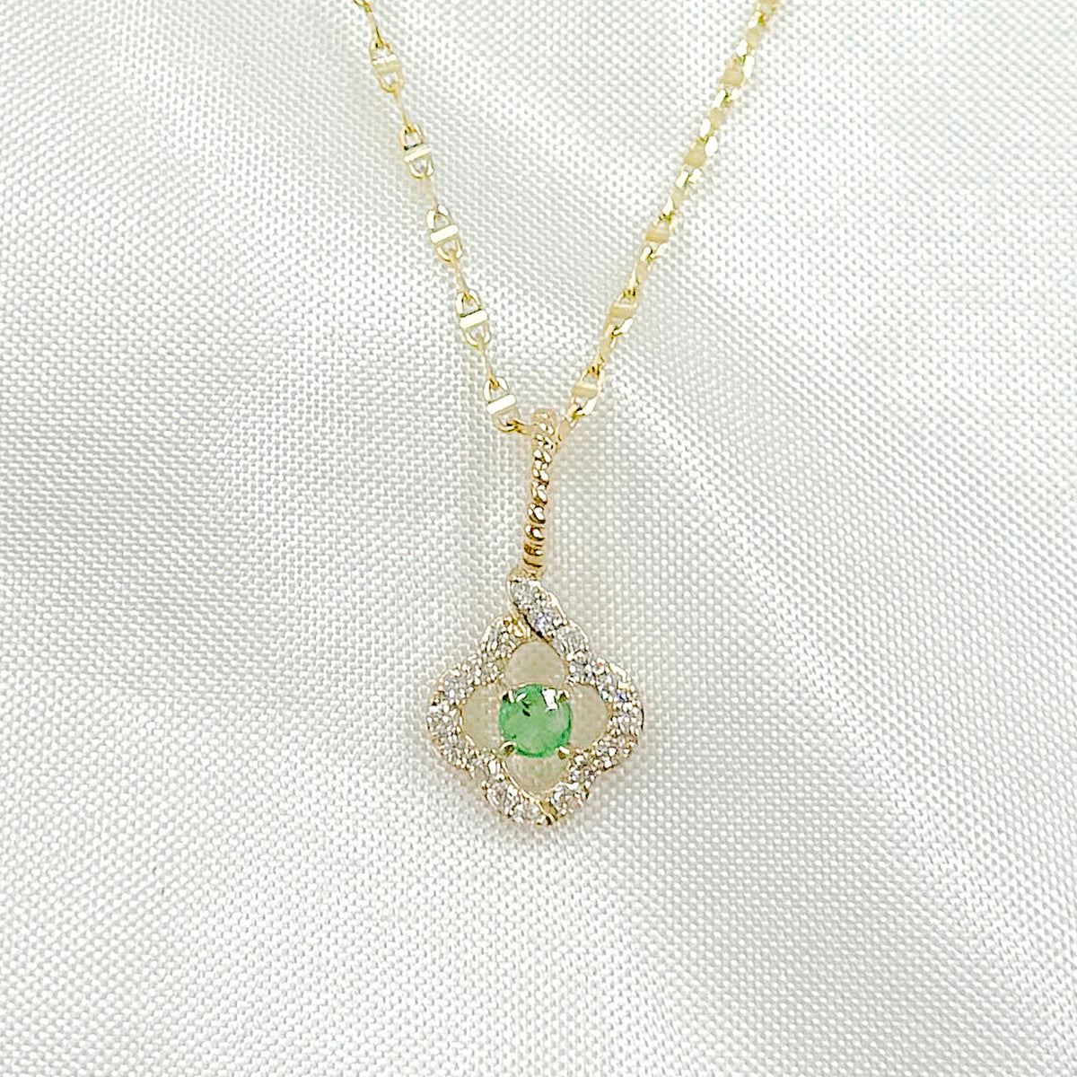 PN417531Y14EM1. 14k Solid Gold Diamond and Emerald Flower Charm