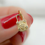 Load image into Gallery viewer, 14K Solid Gold with Diamond Lock Charm with Heart in the Center. GDP553
