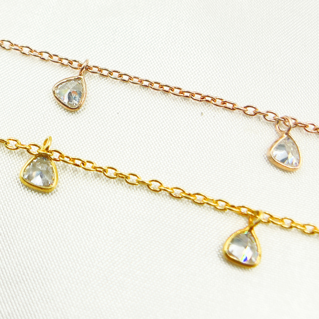 Cubic Zirconia Triangle 4mm Shape Dangle Chain. CZ6