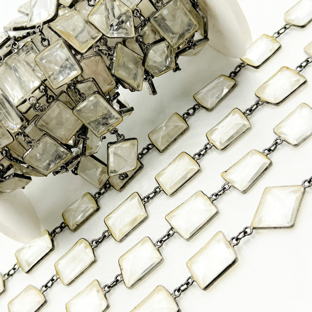 Crystal Rectangular Shape Bezel Oxidized Wire Chain. CR32