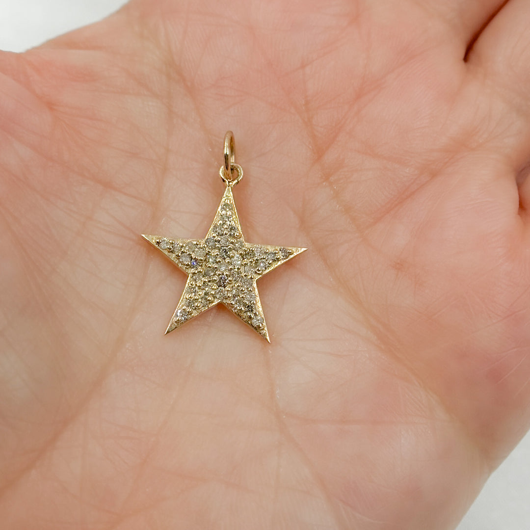 GDP03. 14K Solid Gold Diamond Star Charm