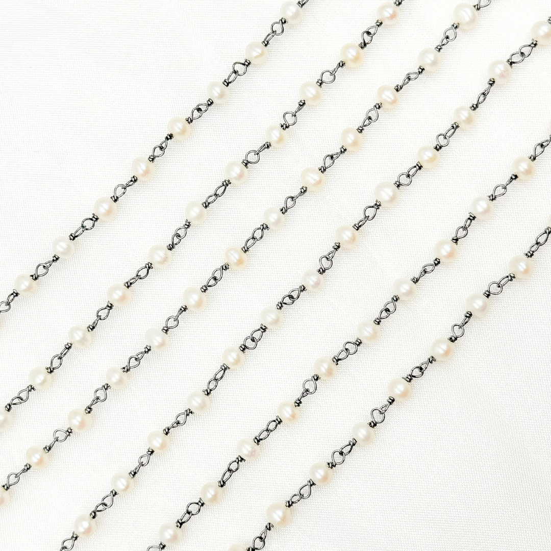 Freshwater Pearl Round Shape Oxidized Wire Chain. PRL19