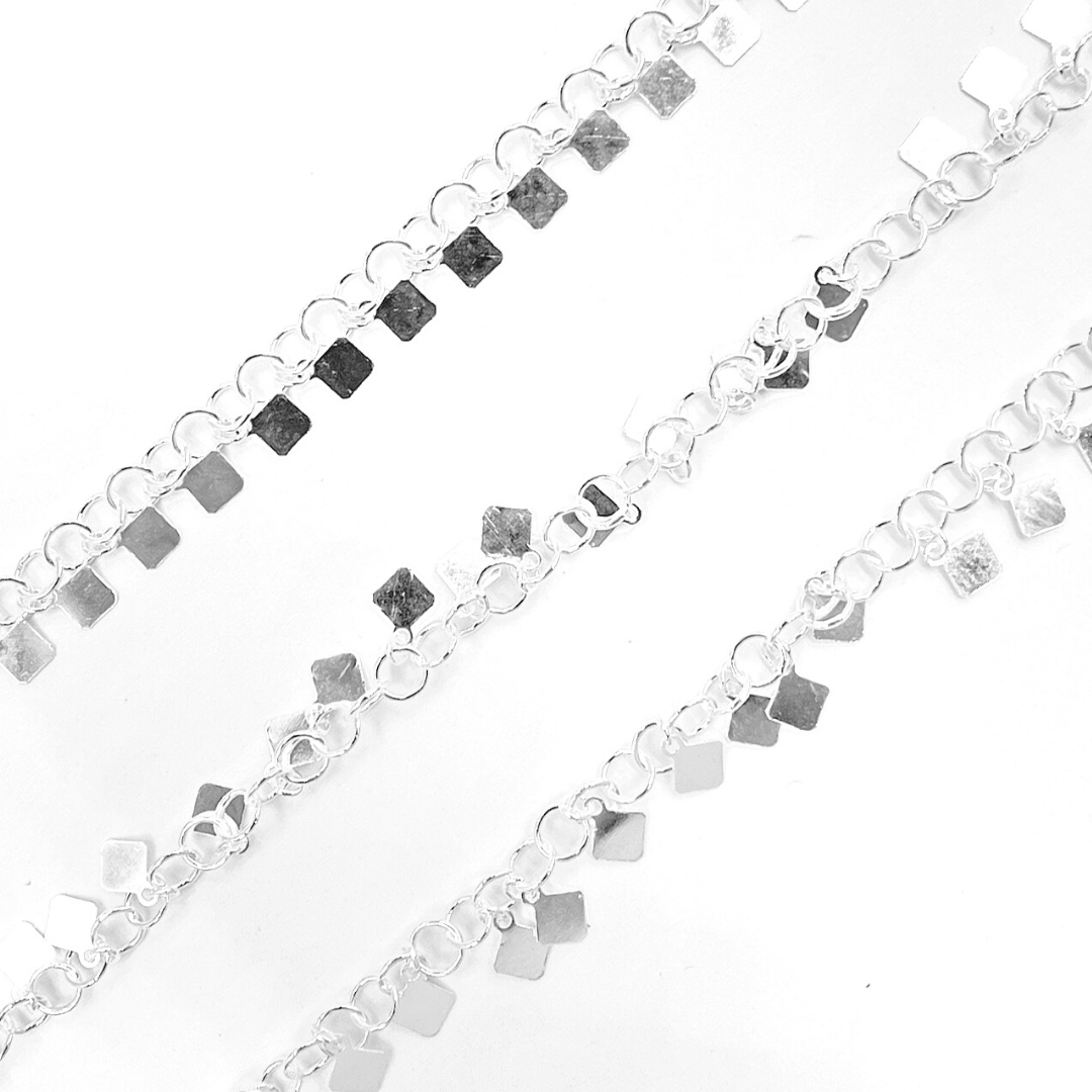 925 Sterling Silver Dangle Square Chain. V74SS