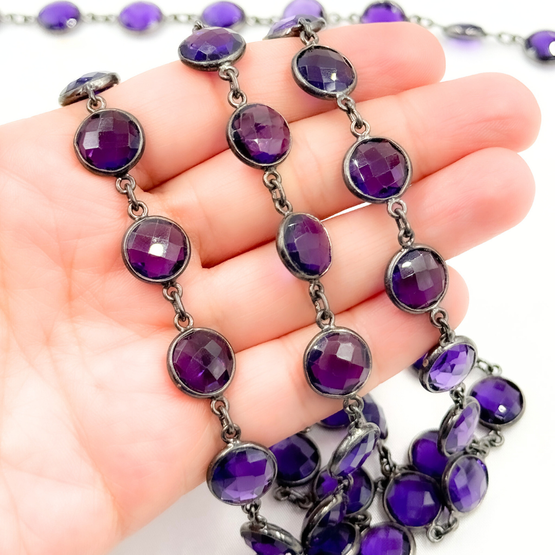 Amethyst Round Shape Bezel Oxidized Wire Chain. AME5