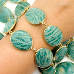 Load image into Gallery viewer, Amazonite Oval Shape Bezel Gold Plated Wire Chain. AMZ6
