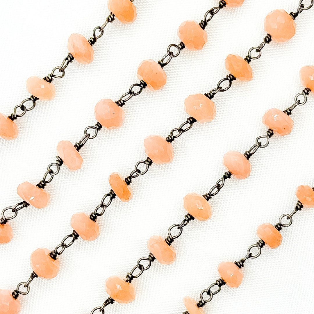 Peach Moonstone Oxidized Wire Chain. MS26