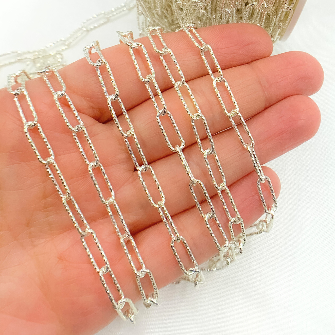 925 Sterling Silver Hammered Paperclip Chain. V8FD