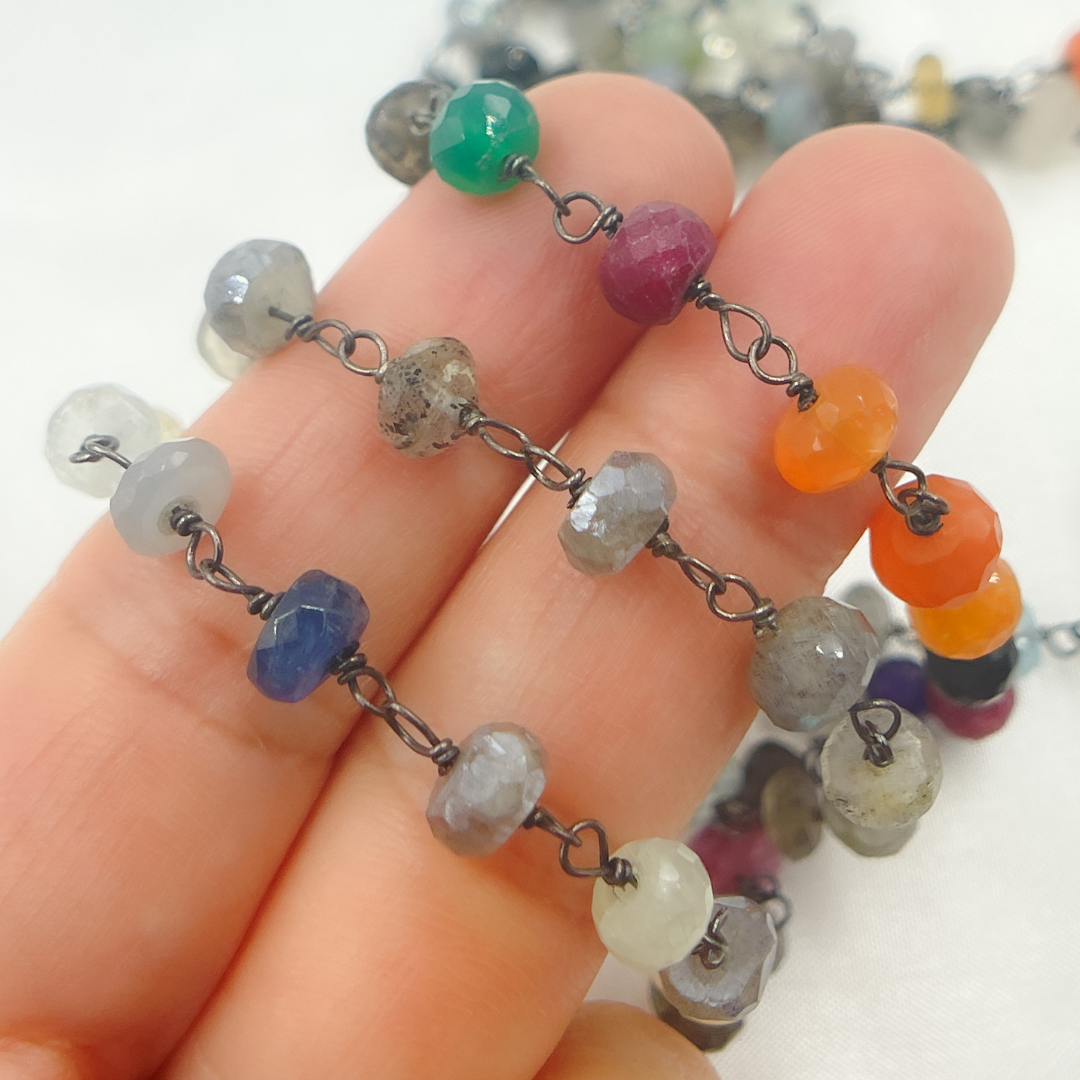 Multi Gemstone Oxidized Wire Chain.  MGS16