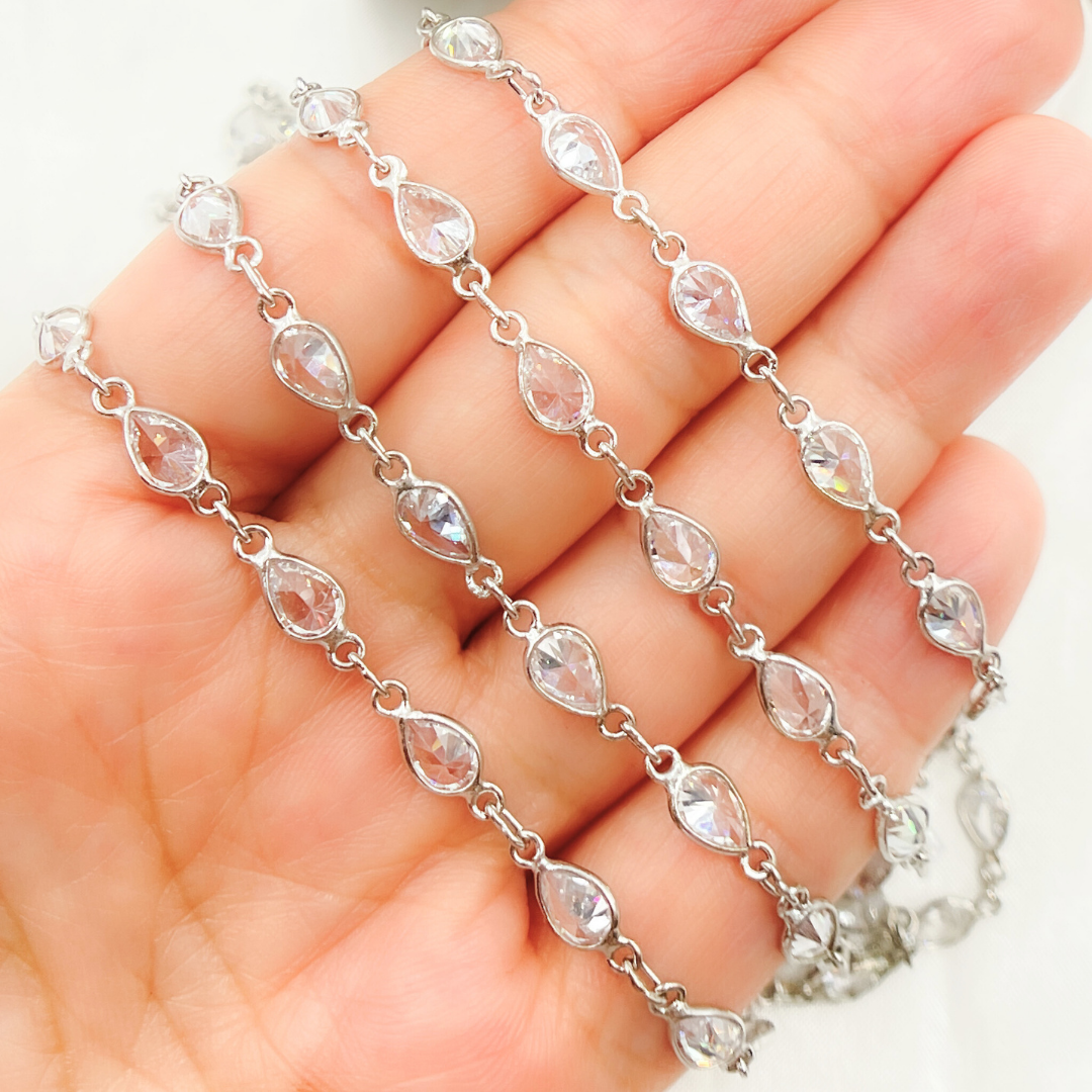 Cubic Zirconia Pear Shape Connected Chain. CZ23