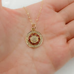 Load image into Gallery viewer, 14K Solid Gold Circle Pendant with Diamonds &amp; Ruby or Blue Sapphire Stone. GDP362
