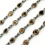 Load image into Gallery viewer, Smoky Quartz Round Shape Bezel Oxidized Wire Chain. SMQ2
