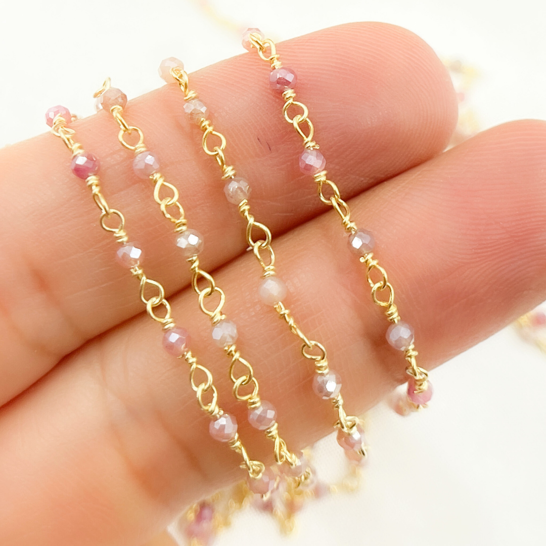 Coated Red Quartz Gold Plated Wire Chain. CQU32