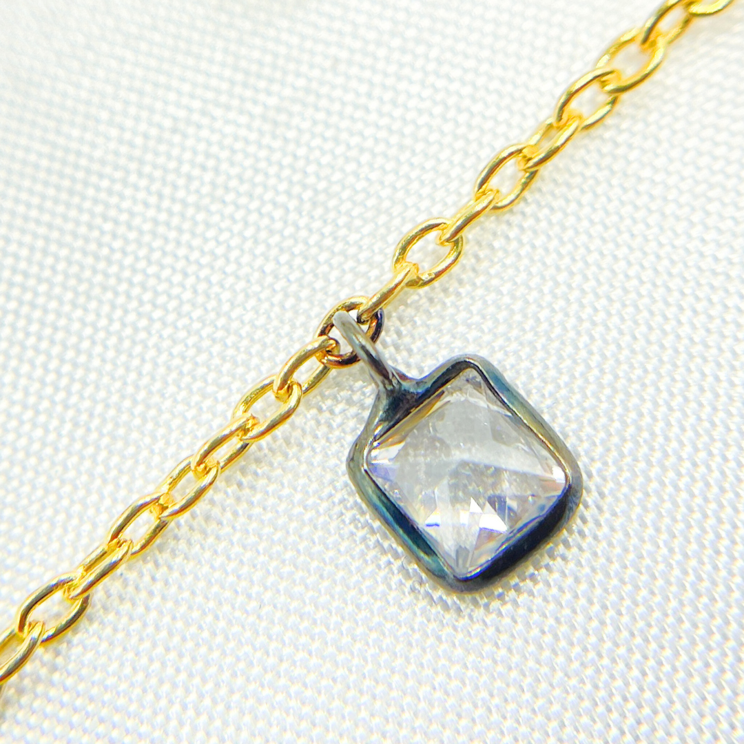 Cubic Zirconia Square 4mm Shape Dangle Chain. CZ2