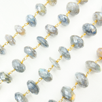 Load image into Gallery viewer, Coated Labradorite Faceted Rondel Gold Plated Wire Chain. CLB34
