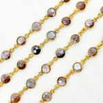 Load image into Gallery viewer, Coated Chocolate Moonstone Round Shape Bezel Gold Plated Wire Chain. CMS10
