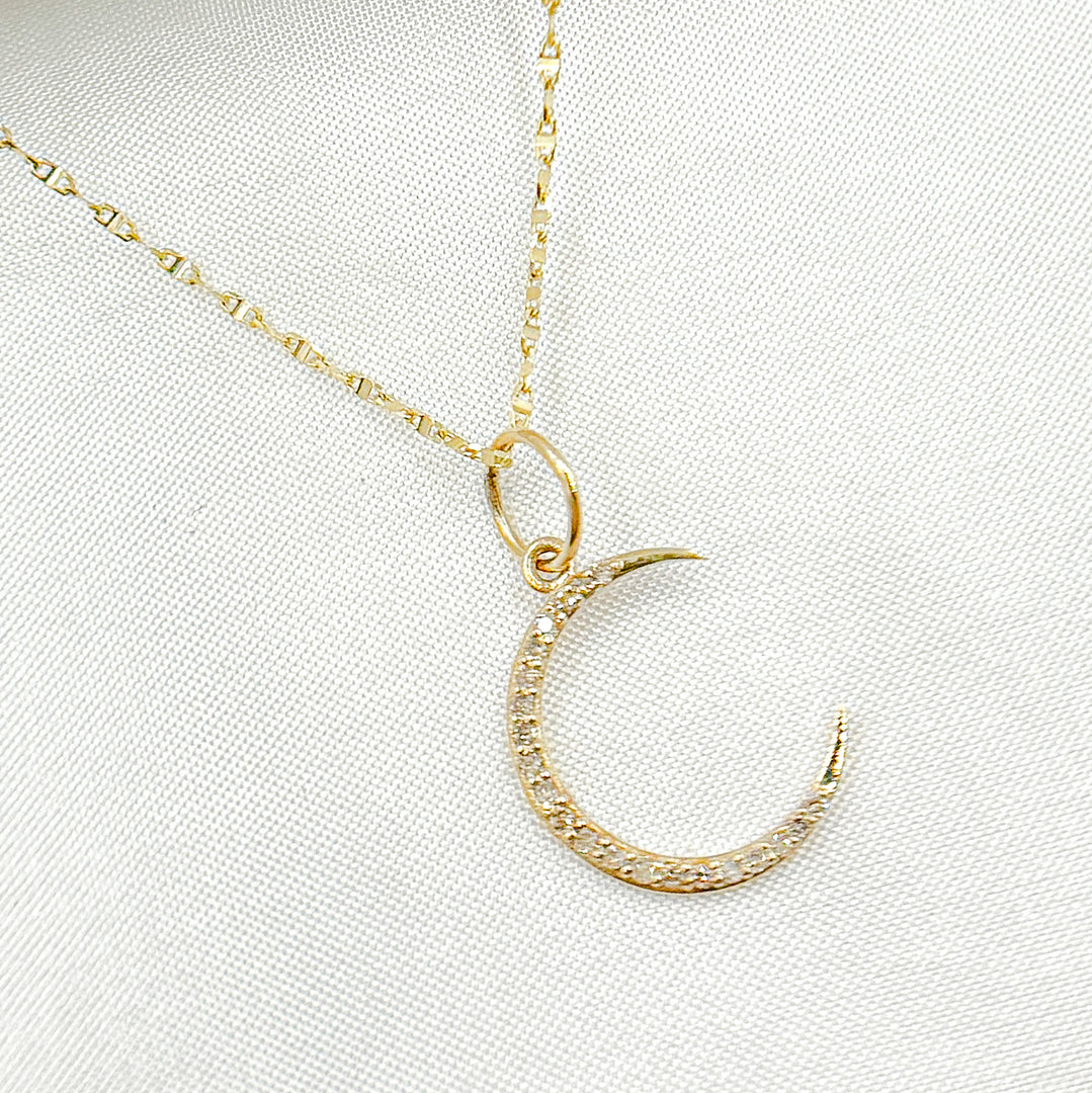 GDP70B. 14K Solid Gold Diamond Moon Charm