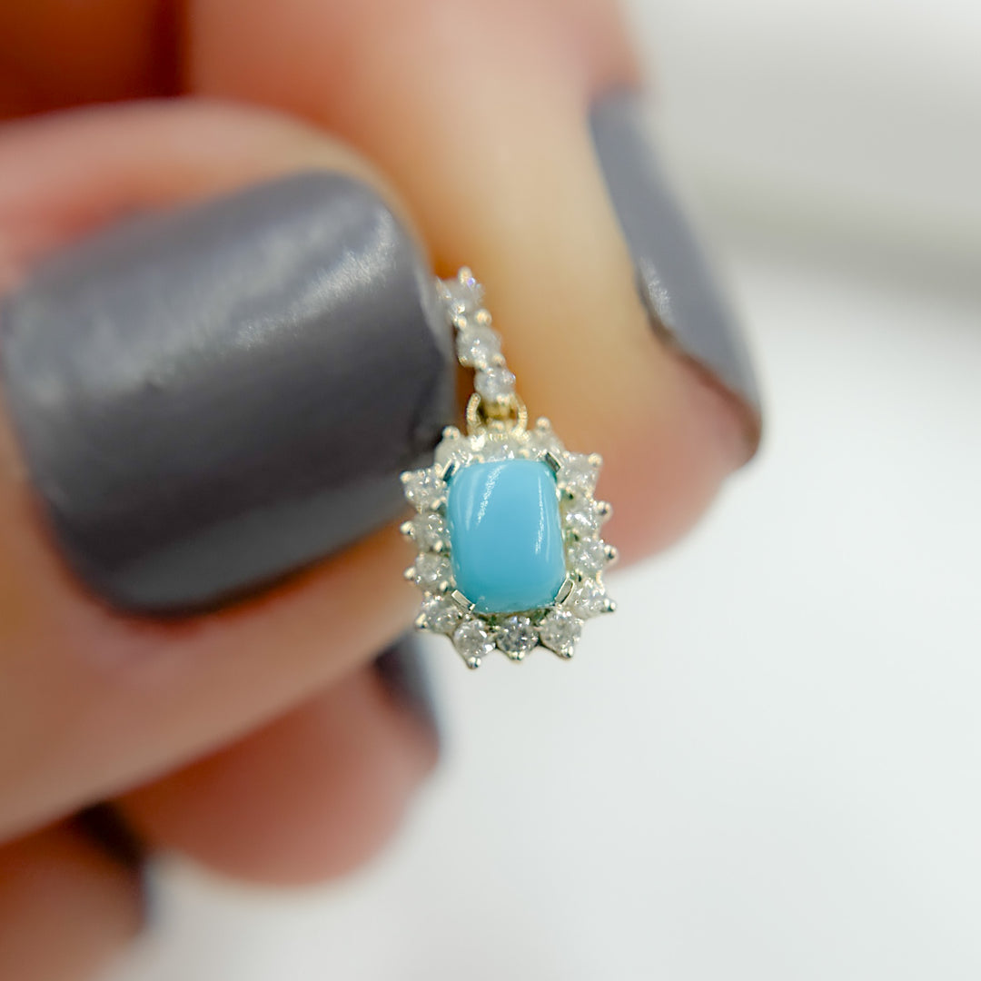 14k Solid Gold Diamond and Turquoise Charm. PN113006Y14TQ1