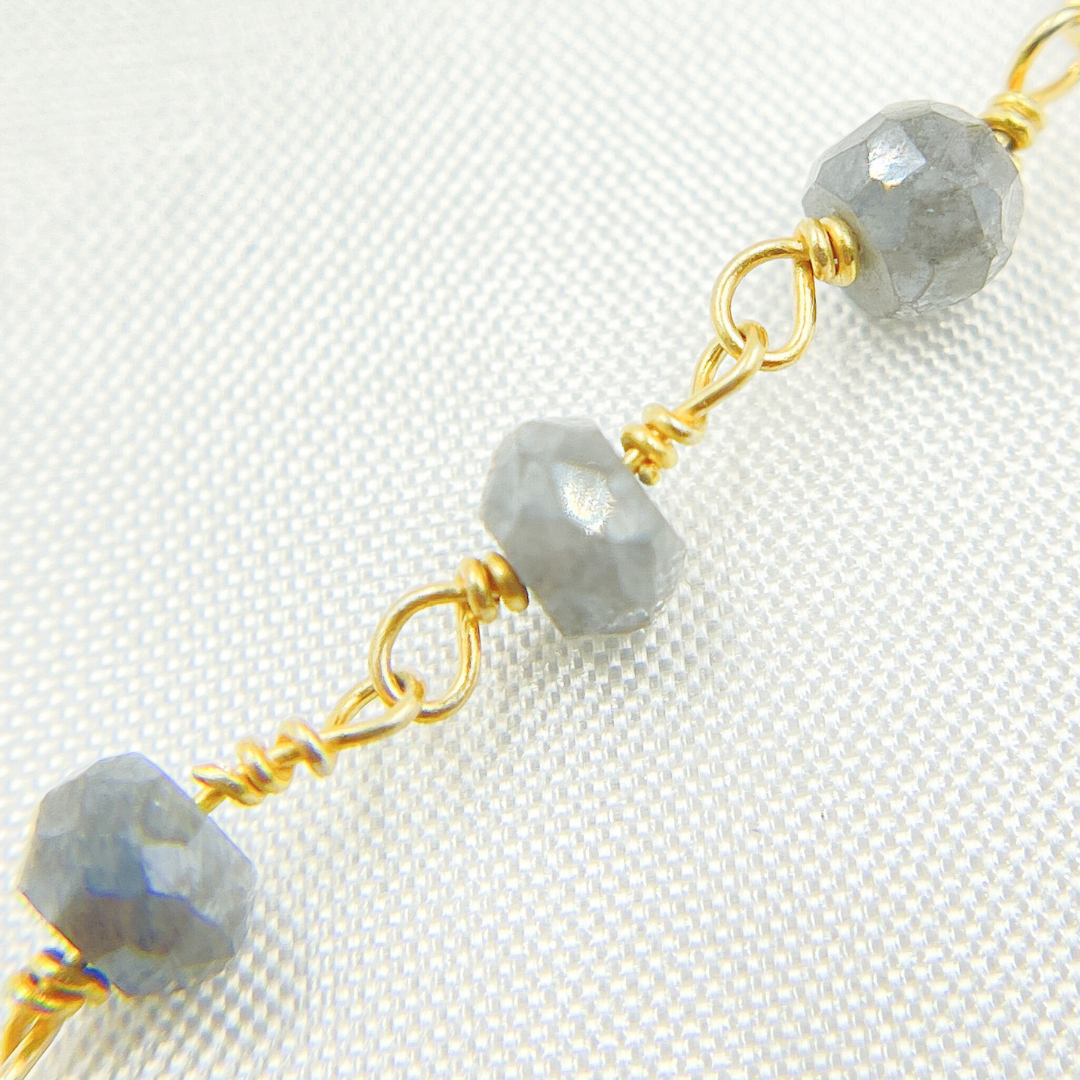 Coated Grey Quartz Gold Plated Wire Chain. CQU16