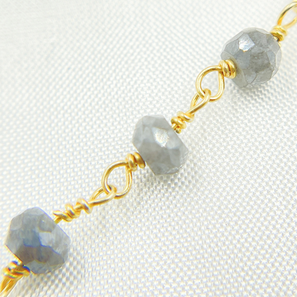 Coated Grey Quartz Gold Plated Wire Chain. CQU16