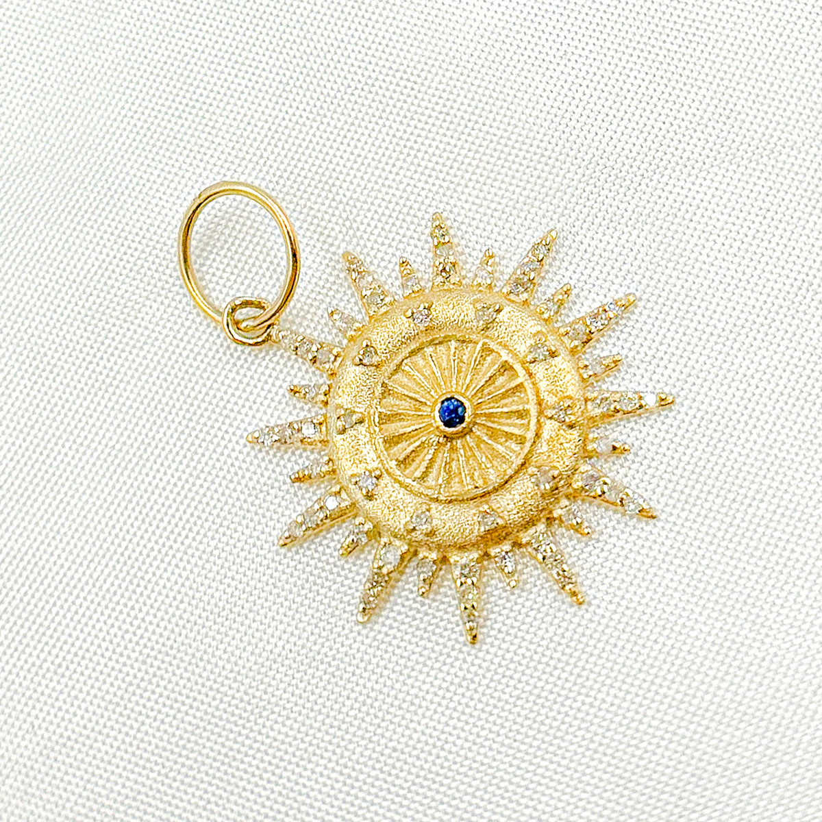 14k Solid Gold Diamond and Gemstone Sun Charm. GDP542