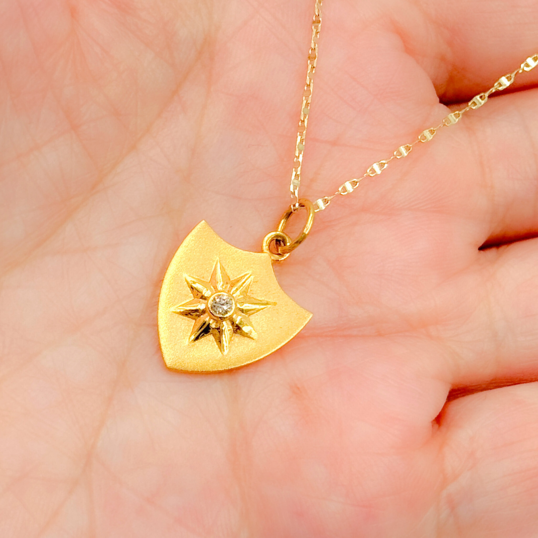 14K Solid Gold Diamond Shield Charm with Star in the Center. GDP139