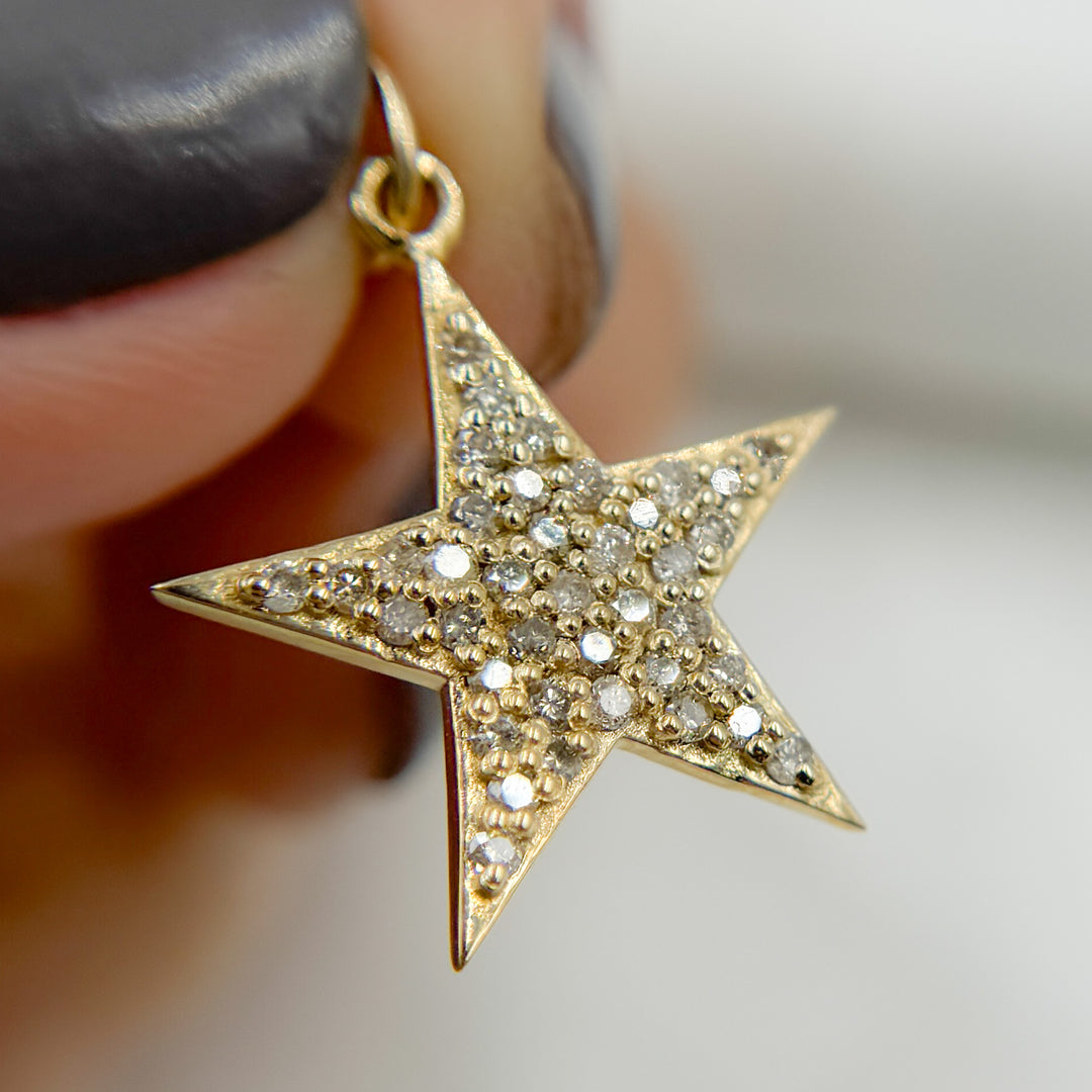 GDP03. 14K Solid Gold Diamond Star Charm