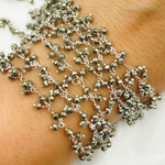 Load image into Gallery viewer, Steel Pyrite Cluster Dangle 925 Sterling Silver Wire Chain. PYR61
