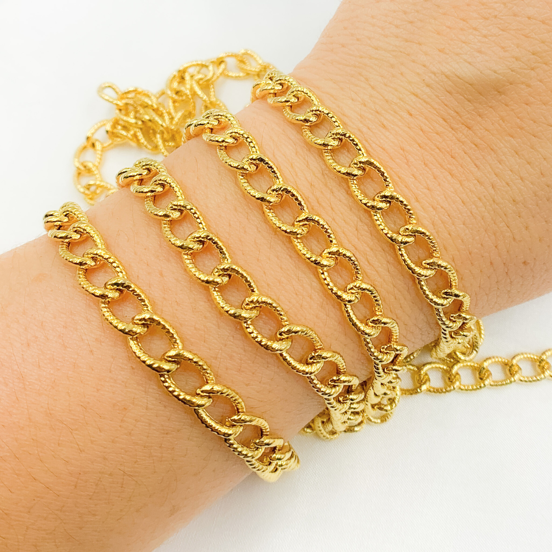 Gold Plated 925 Sterling Silver Textured Cable Chain. V57GP