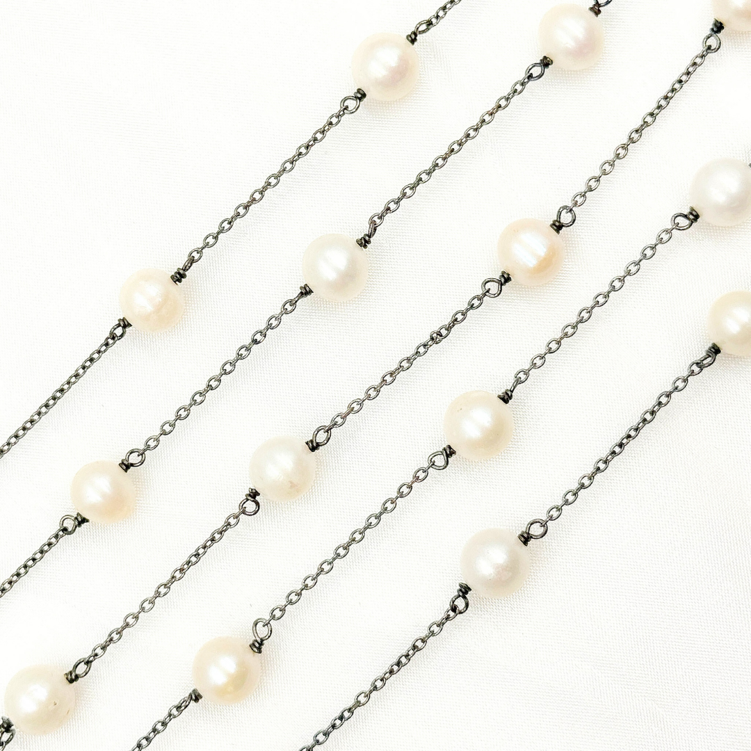 Freshwater Pearl Oxidized Connected Wire Chain. PRL54