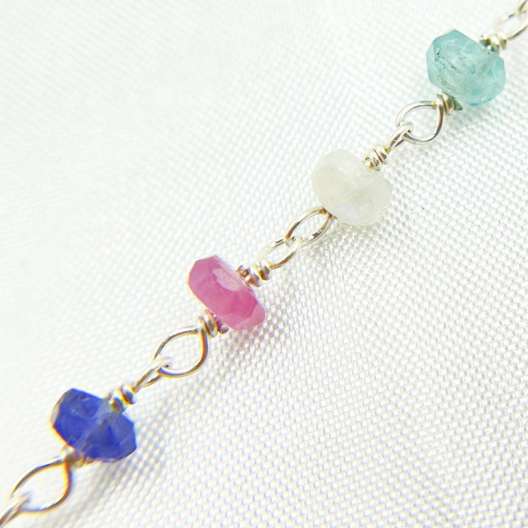 Multi Gemstone 925 Sterling Silver Wire Chain. MGS19