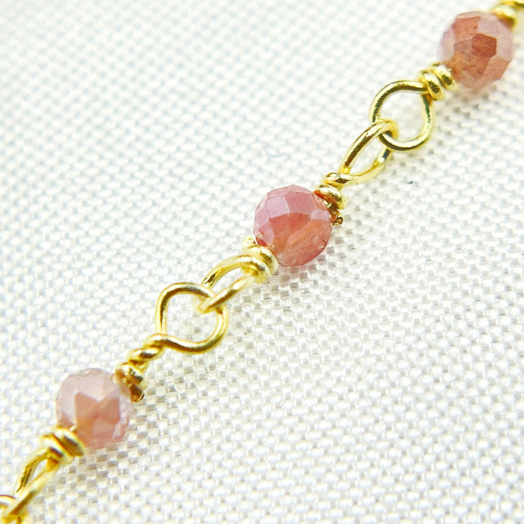 Coated Red Quartz Gold Plated Wire Chain. CQU32