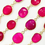 Load image into Gallery viewer, Pink Chalcedony Shape Bezel Gold Plated Wire Chain. PCL2
