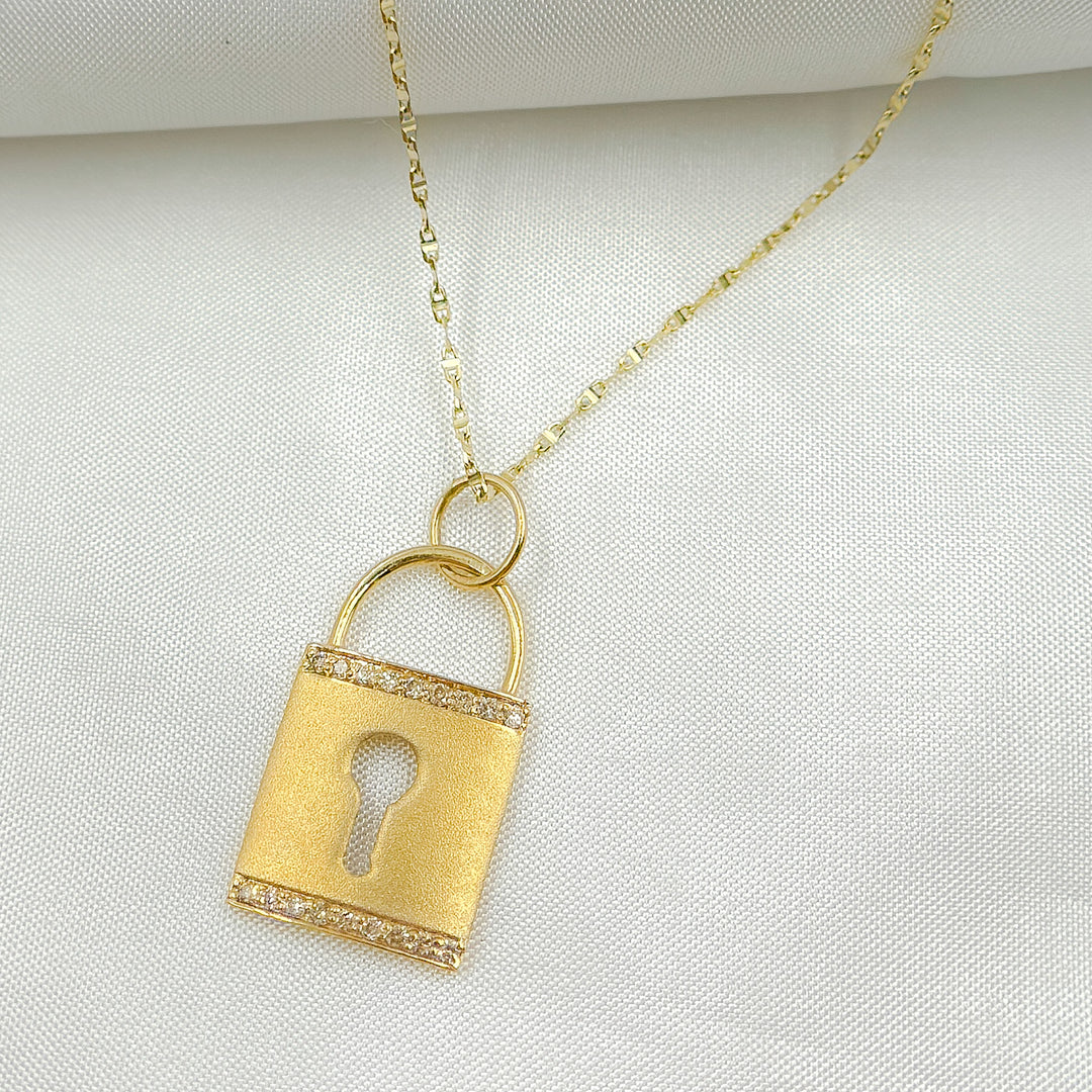14K Solid Gold Lock Charm with Diamonds. GDP94