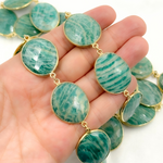Load image into Gallery viewer, Amazonite Oval Shape Bezel Gold Plated Wire Chain. AMZ6
