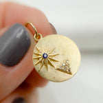 Load image into Gallery viewer, 14K Gold Circle Charm Star and Triangle Pendant with Diamonds and Gemstone. GDP546
