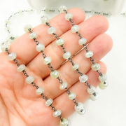 Coated Prehnite Gemstone Oxidized Wire Chain.