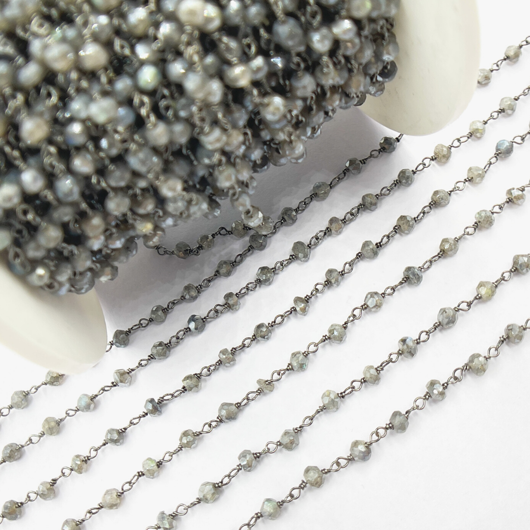 Coated Labradorite Oxidized 925 Sterling Silver Wire Chain. CLB15