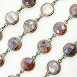 Load image into Gallery viewer, Coated Chocolate Moonstone Round Shape Bezel Oxidized Wire Chain. CMS14
