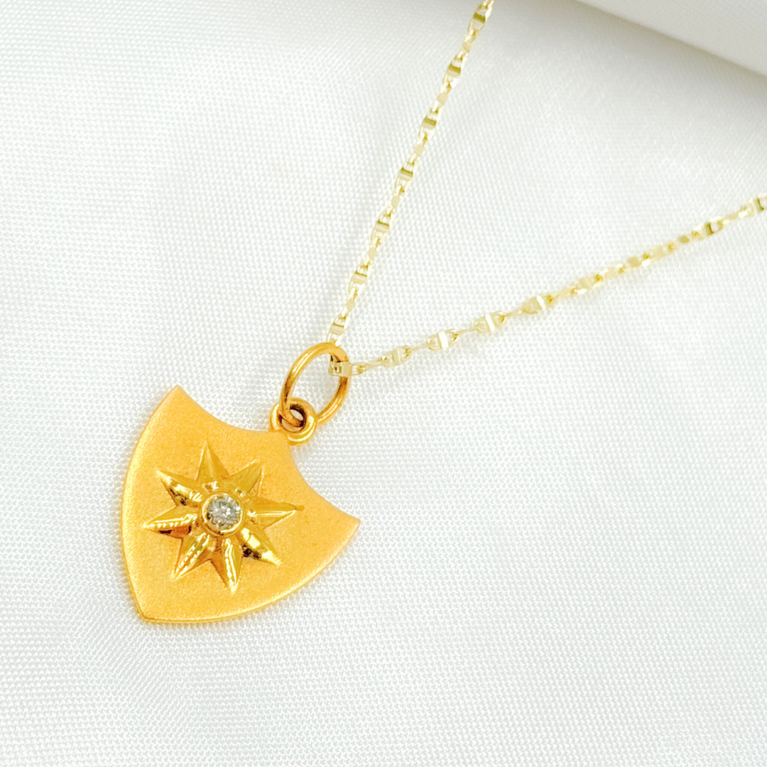 14K Solid Gold Diamond Shield Charm with Star in the Center. GDP139