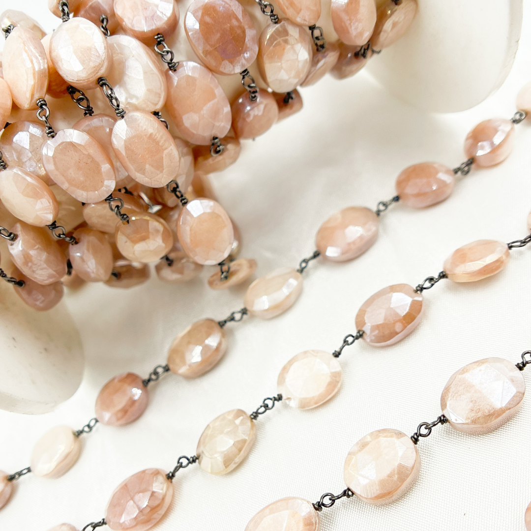 Coated Taupe Oval Moonstone Wire Chain. CMS75