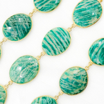 Load image into Gallery viewer, Amazonite Oval Shape Bezel Gold Plated Wire Chain. AMZ6
