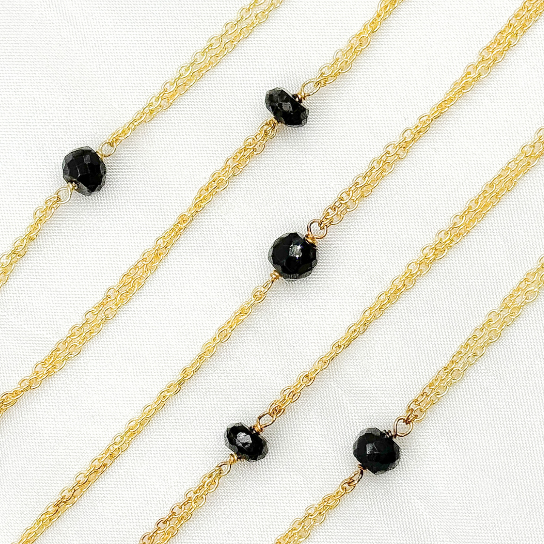 Black Spinel Double Gold Plated Connected Wire Chain. BSP33