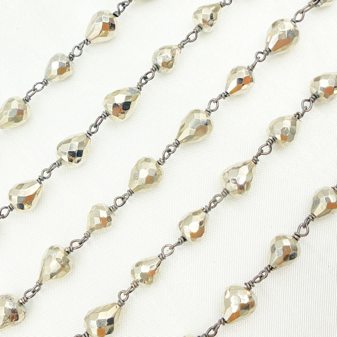 Steel Pyrite Tear Drop Shape Oxidized Wire Chain. PYR37