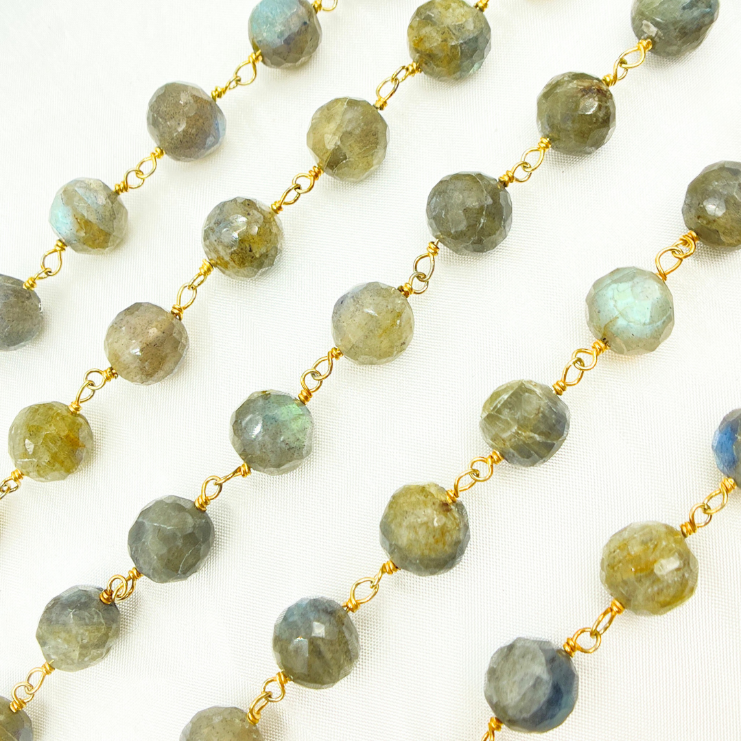 Labradorite Round Shape Gold Plated Wire Chain. LAB87