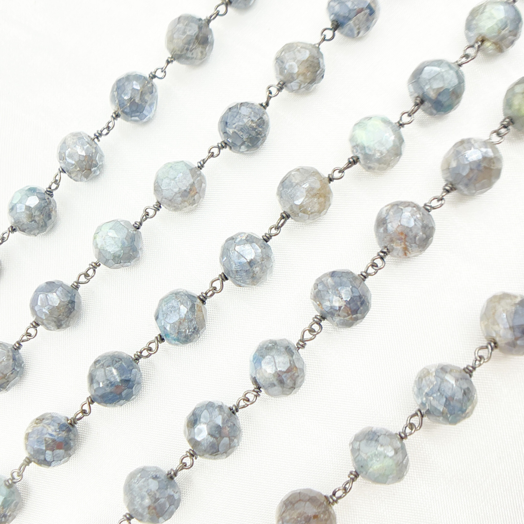 Coated Labradorite Round Shape Oxidized Wire Chain. CLB48