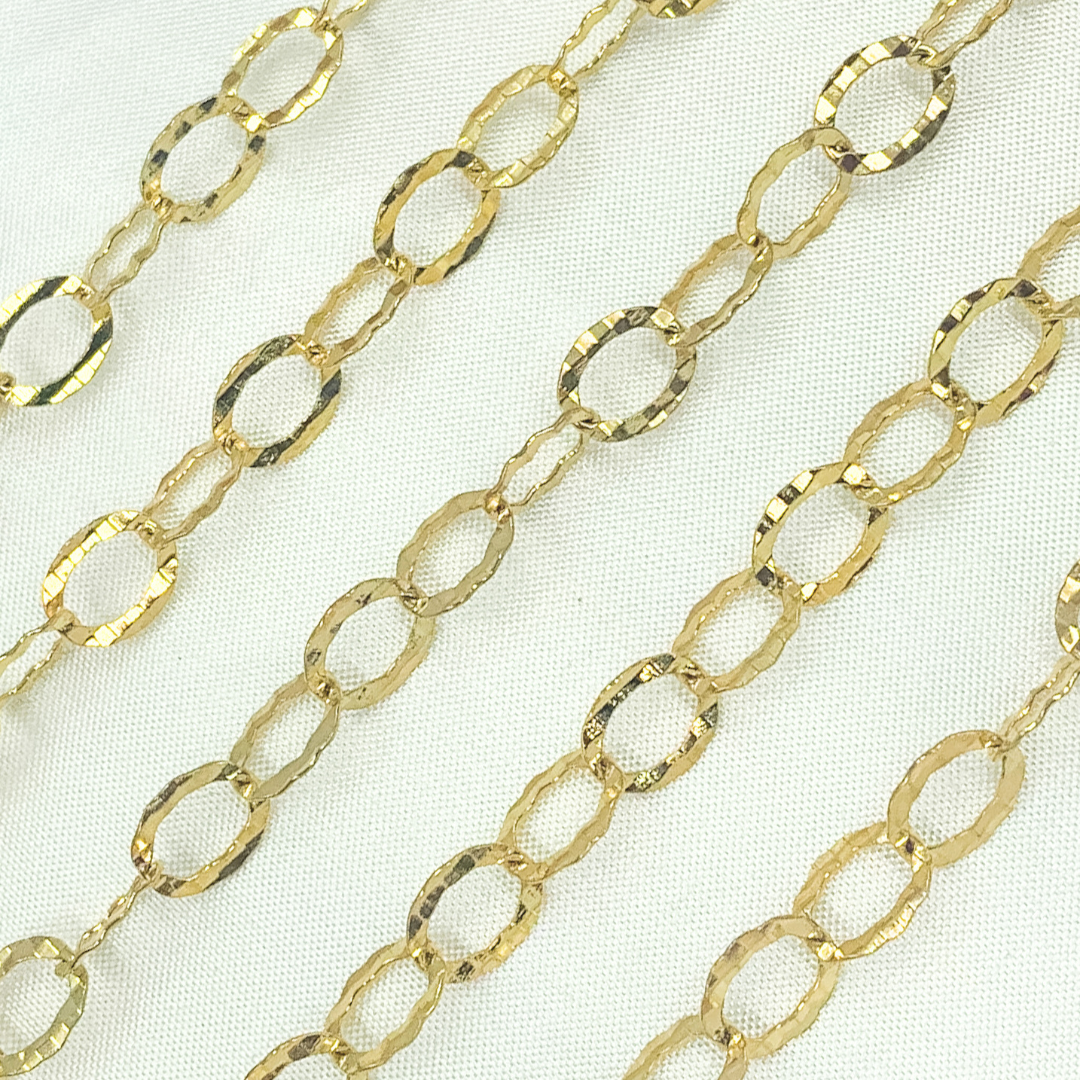 Gold Plated 925 Sterling Silver Hammered Round Link Chain. Y97GP
